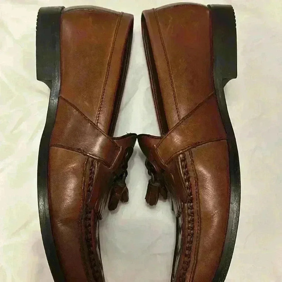 Johnston & Murphy Fringe Tassel Loafer Shoes Leather Woven Basket Weave Mens 9M - Picture 3 of 5